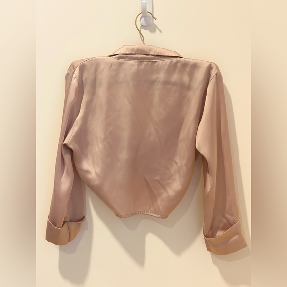 Pink Satin Tie Front Crop Top XS New - Picture 5 of 6